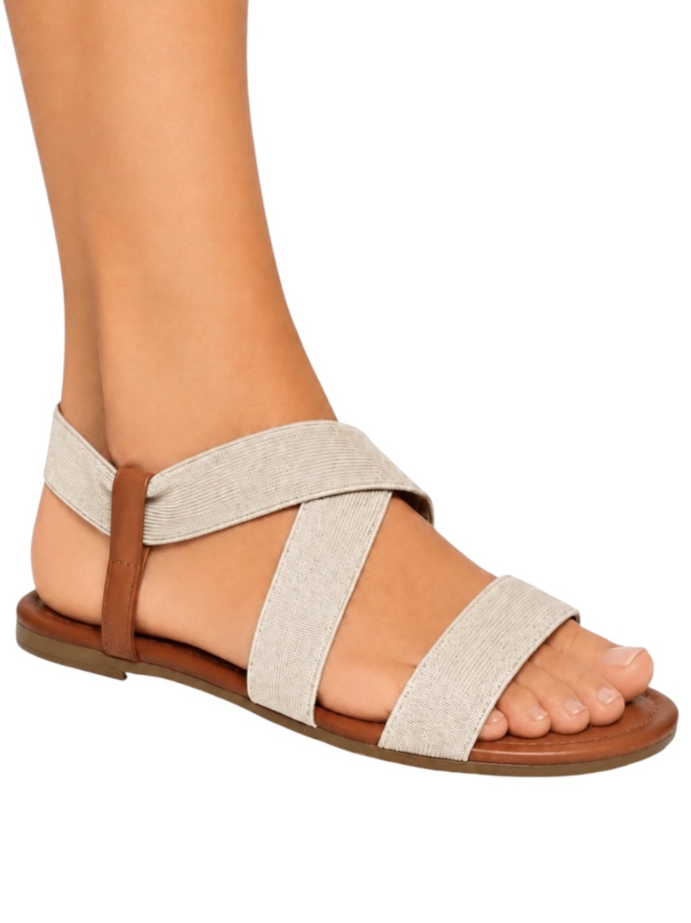 Sylonway beige strappy elastic stretch slip on sandals size 6